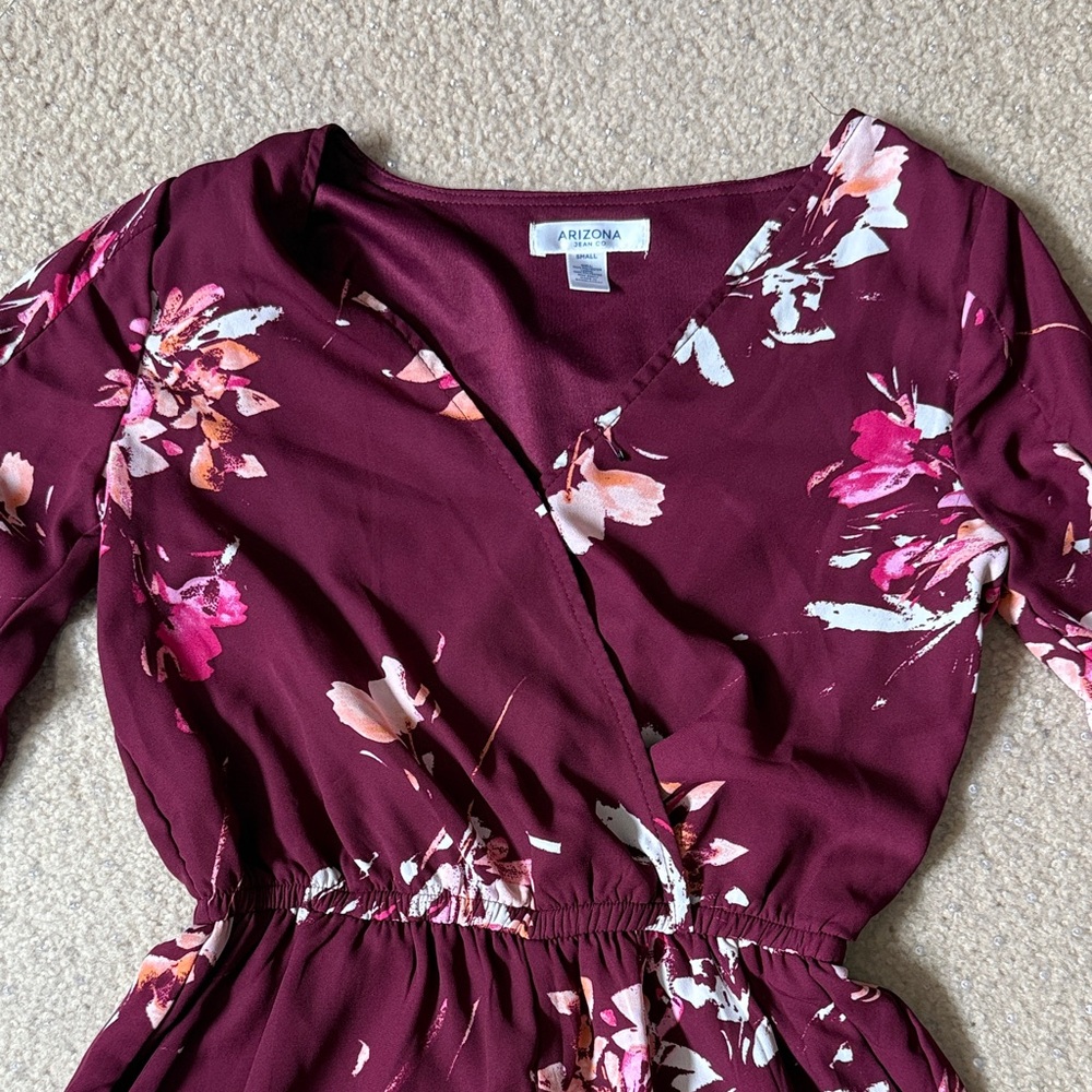 Arizona Jean Company Burgundy Floral Romper - Picture 2 of 7